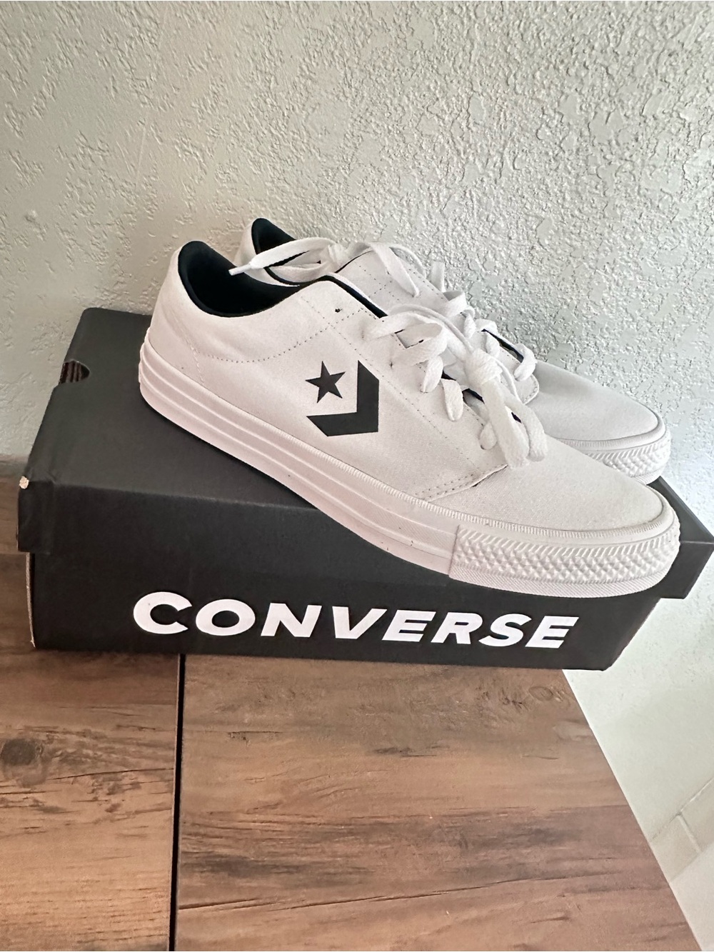 Converse White Low-Top Sneakers with Black Star Chevron